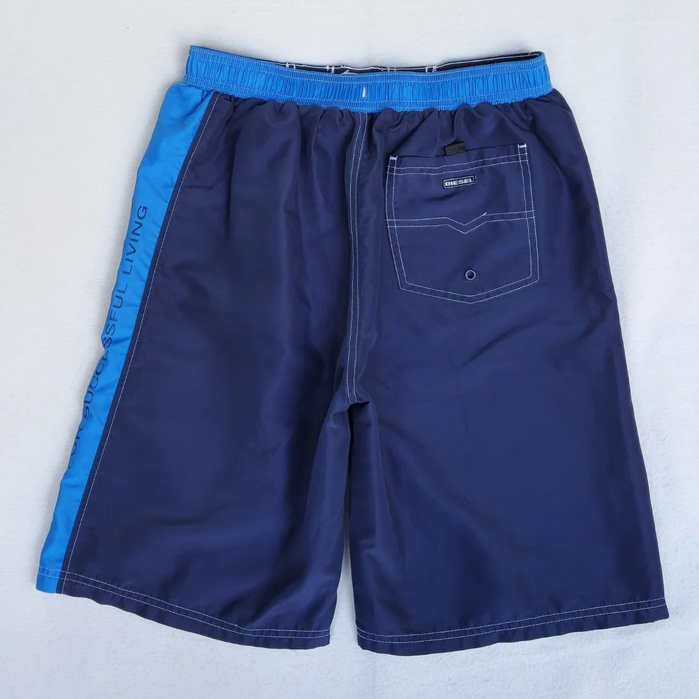 Diesel Boys Swim Trunks XL 18/20 Navy Blue Logo Shorts Missing Liner Boardshorts